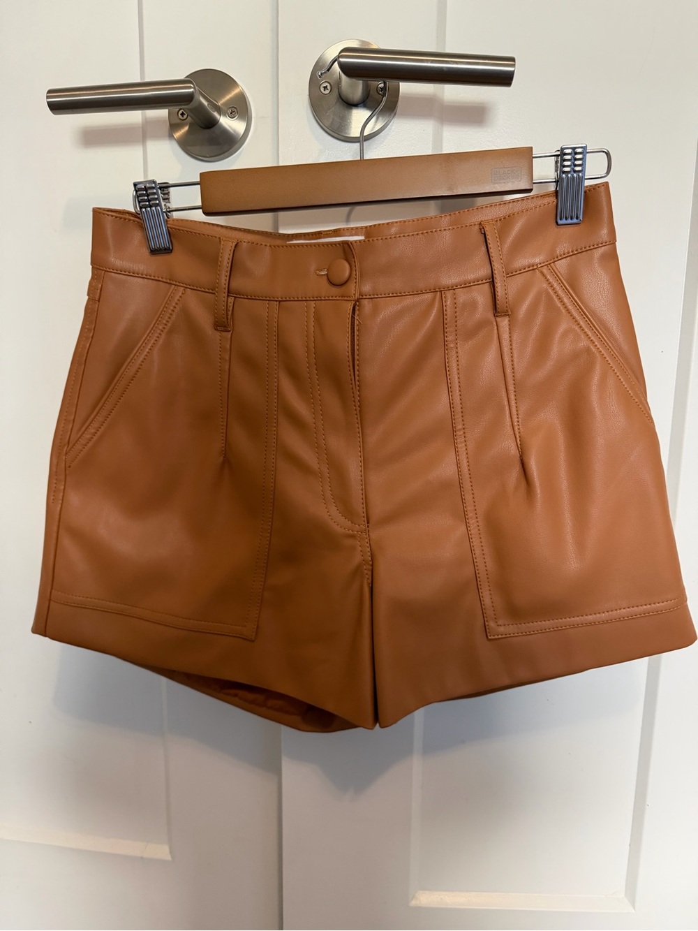 Dear John Faux Leather High-Rise Pocket Shorts in Tan - Size 26
